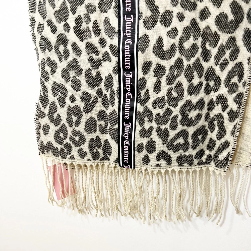 NWT Juicy Couture Animal Print Leopard Scarf With Fringe Oversized Large 70”